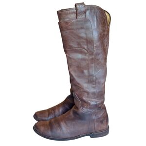 Frye Paige Brown Leather Tall Pull On Flat Heel Riding Boots Women's